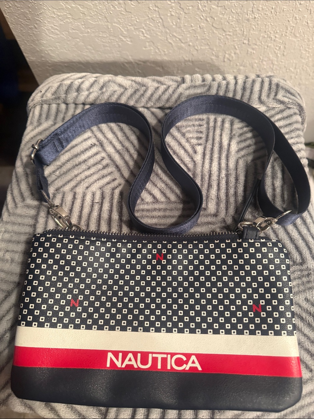 Nautica Navy, Red & White Patterned Crossbody Bag